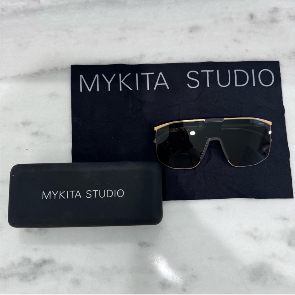 Mykita Shield Black and Gold Sunglasses